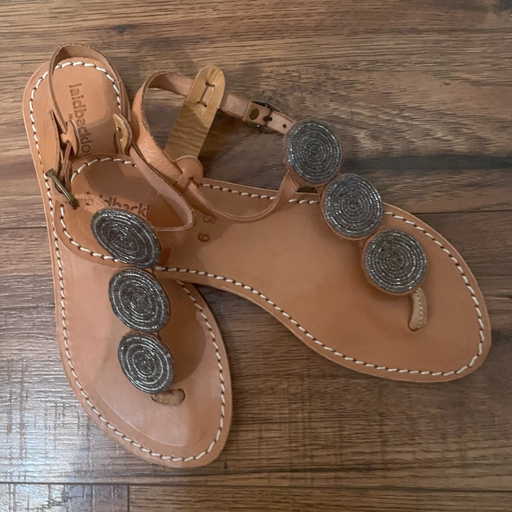 Laidback London Anthropologie handmade leather sandals beaded design Size 39 - Picture 6 of 14